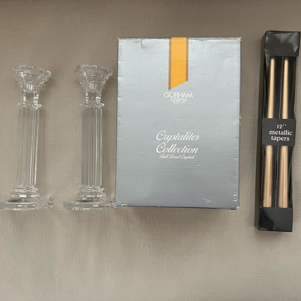 Gorham Athena 8 1/2” Full Lead Crystal Candle Holders